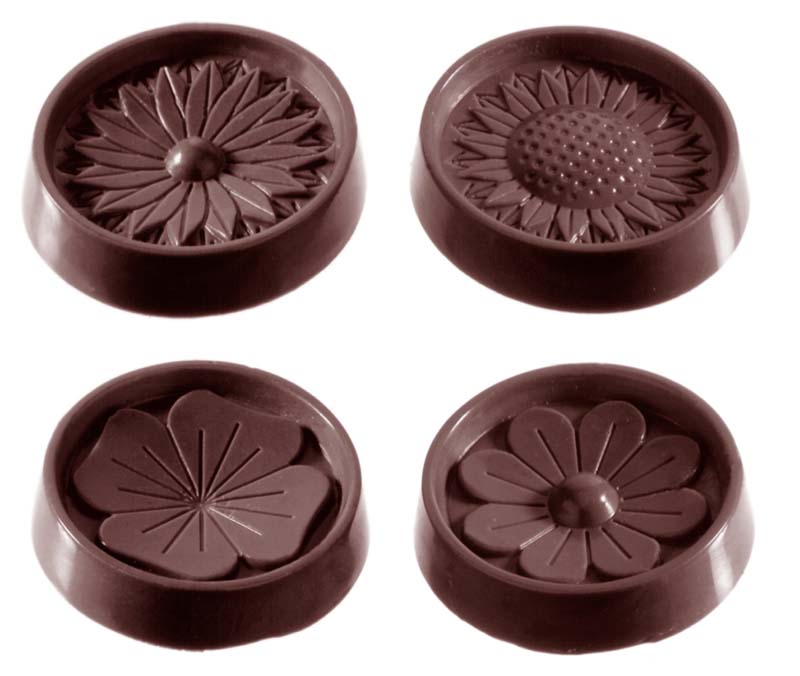 Chocolate World Frame Moulds - CW2146 - Flower Caraque 4 Fig. - 3gm - 29x29x6mm