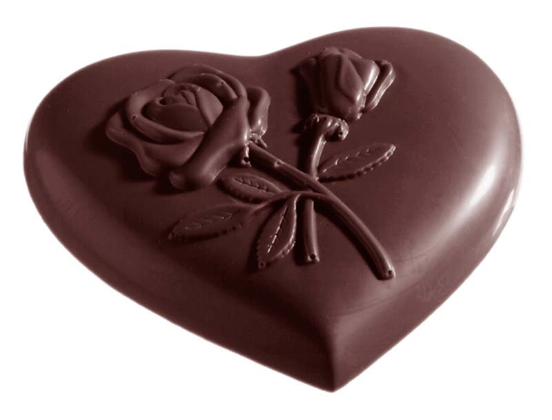 Chocolate World Frame Moulds - CW2161 - Heart Rose - 100gm - 104x88x18mm