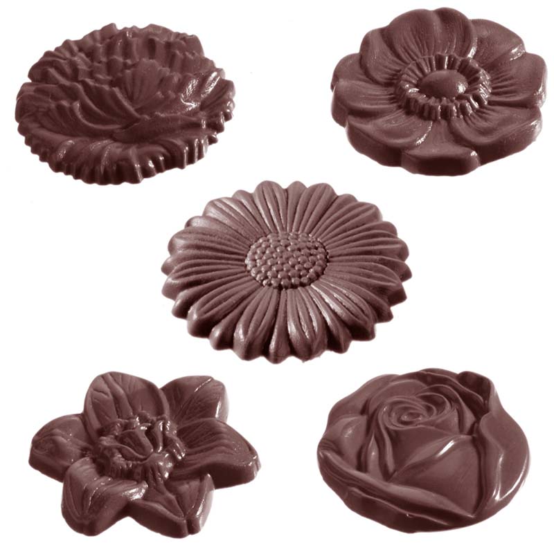 Chocolate World Frame Moulds - CW2224 - Flower Caraque Round 5 Fig. - 10gm - 45x45x7mm