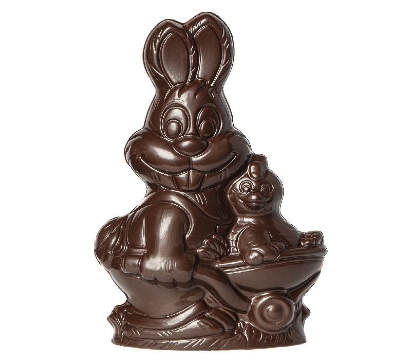 Chocolate World Hollow Figure Moulds - HC10004 - Rabbit With Chicken In Wheelbarrow 220mm - 220xN/AxN/Amm